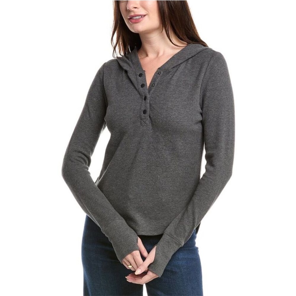 Cabi Grey Waffle Hoodie black snap buttons - Size Large #4638